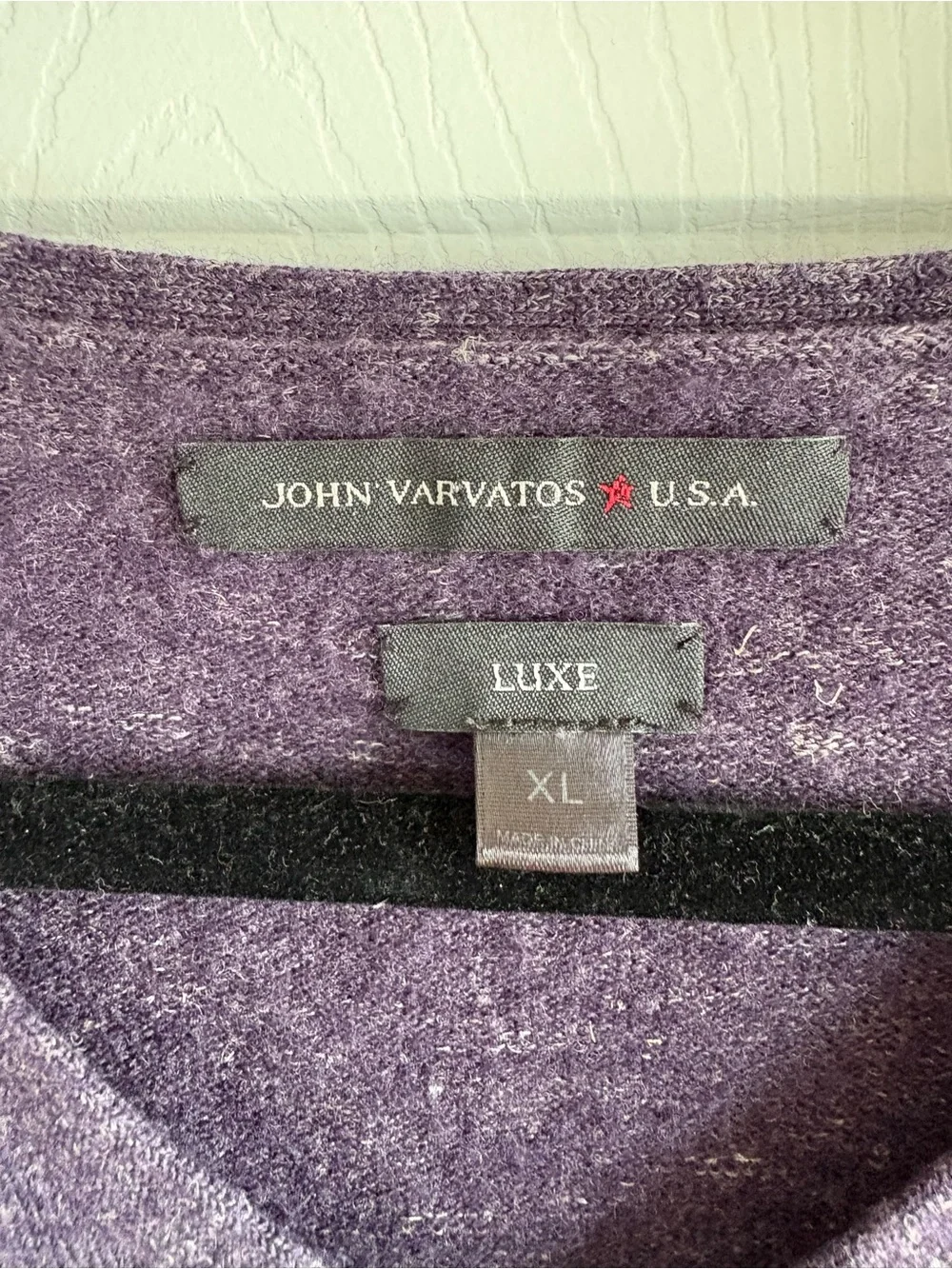 John Varvatos Luxe V-Neck Sweater Aubergine Purple Wool Linen Academia Career XL